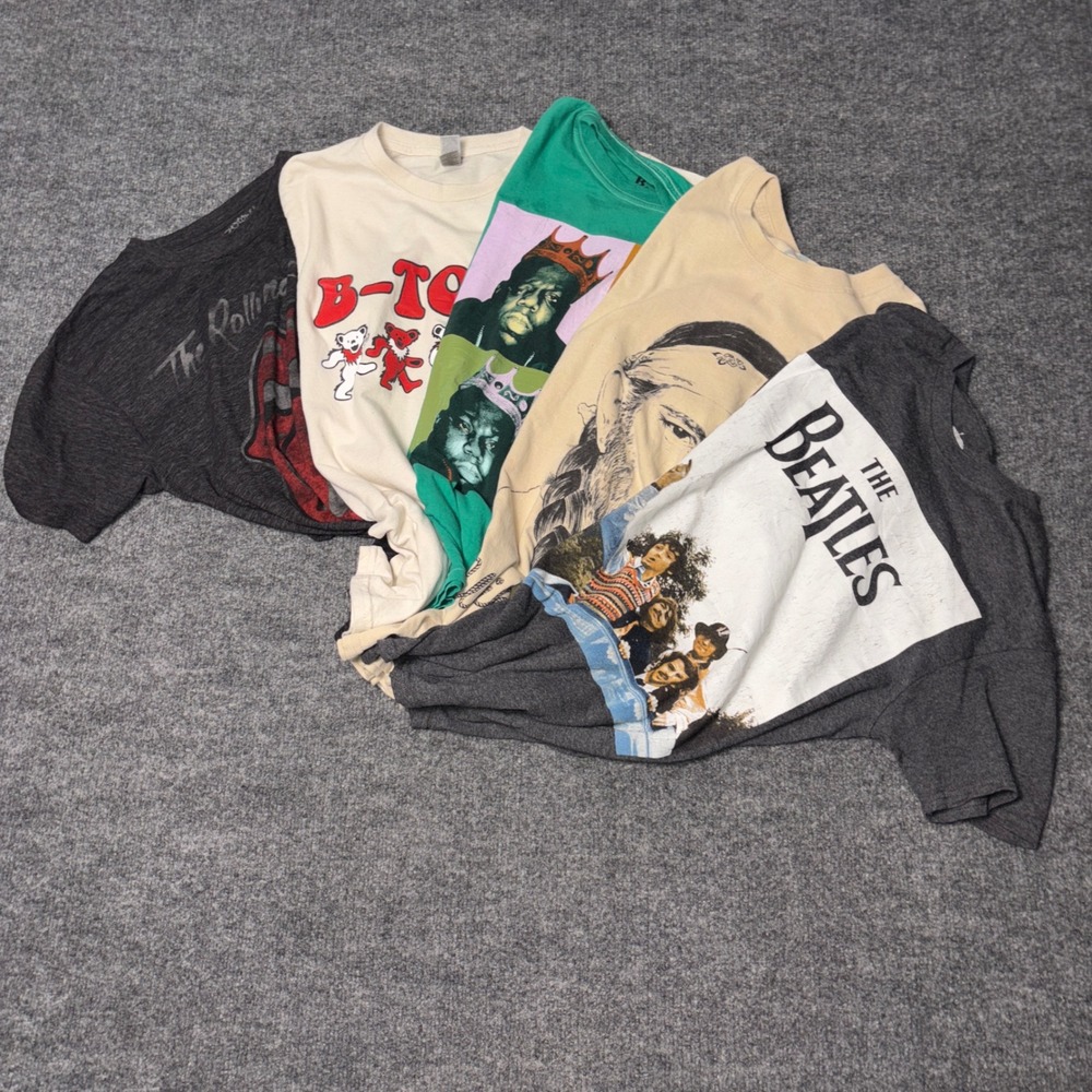 Lot 5 Band T Shirts Mens Small Rolling Stones Beatles Biggie Willie B Town Bears